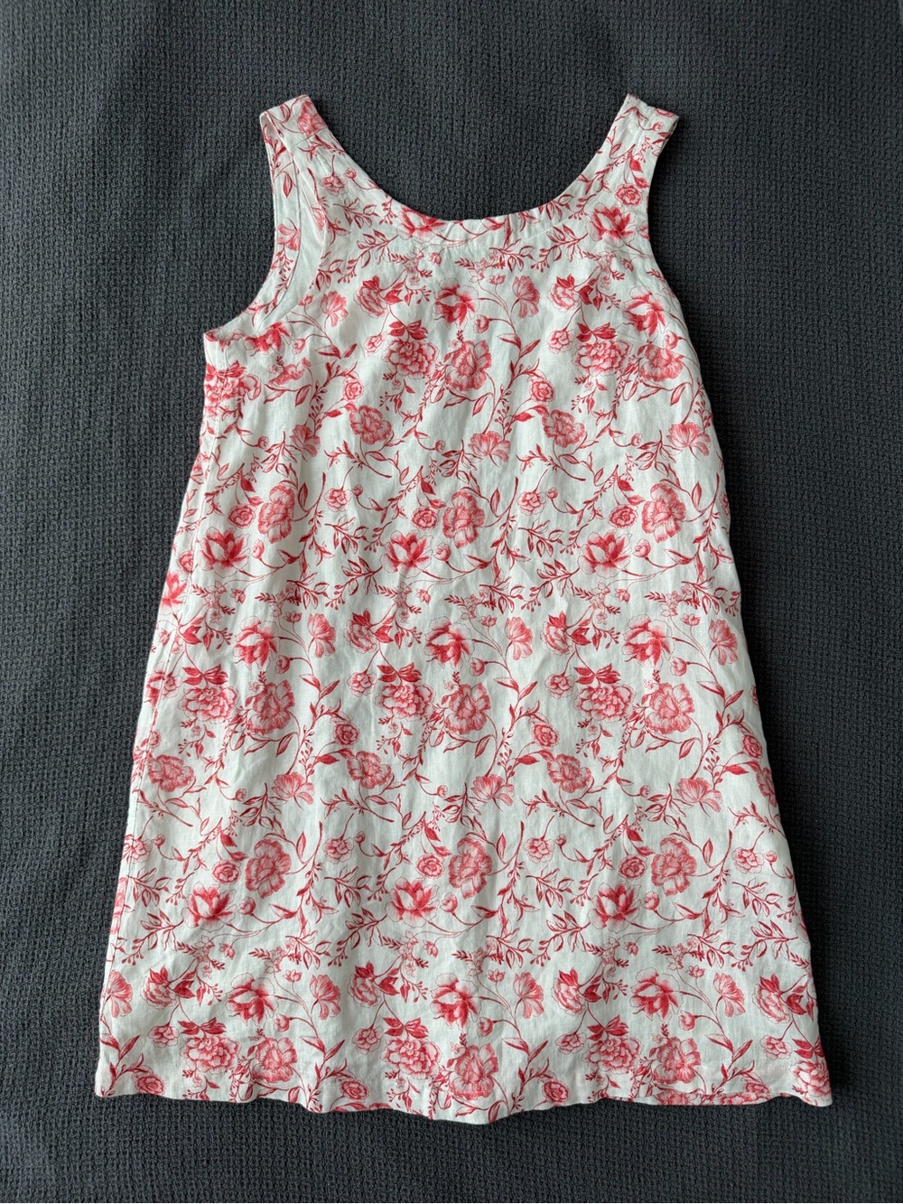 Cynthia Rowley 100% Linen Sleeveless Shift Dress M White Red Floral Summer Prep